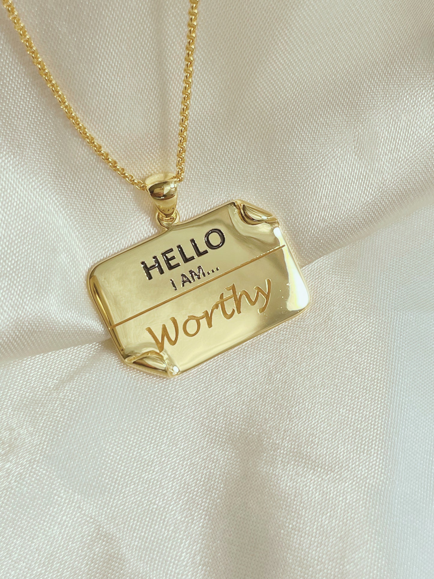 I AM "Worthy" - Enamel Name Tag Necklace