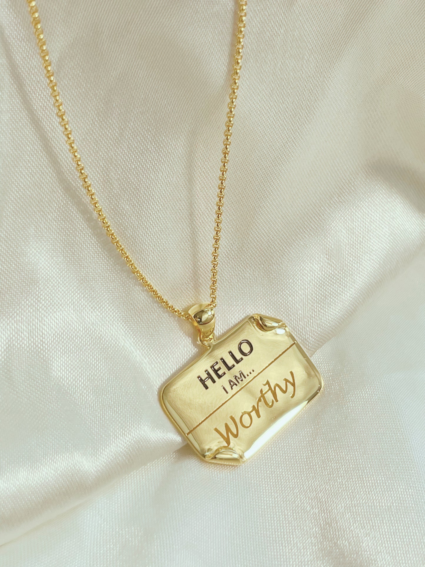 I AM "Worthy" - Enamel Name Tag Necklace