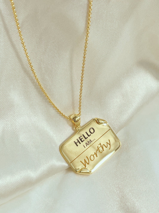 I AM "Worthy" - Enamel Name Tag Necklace