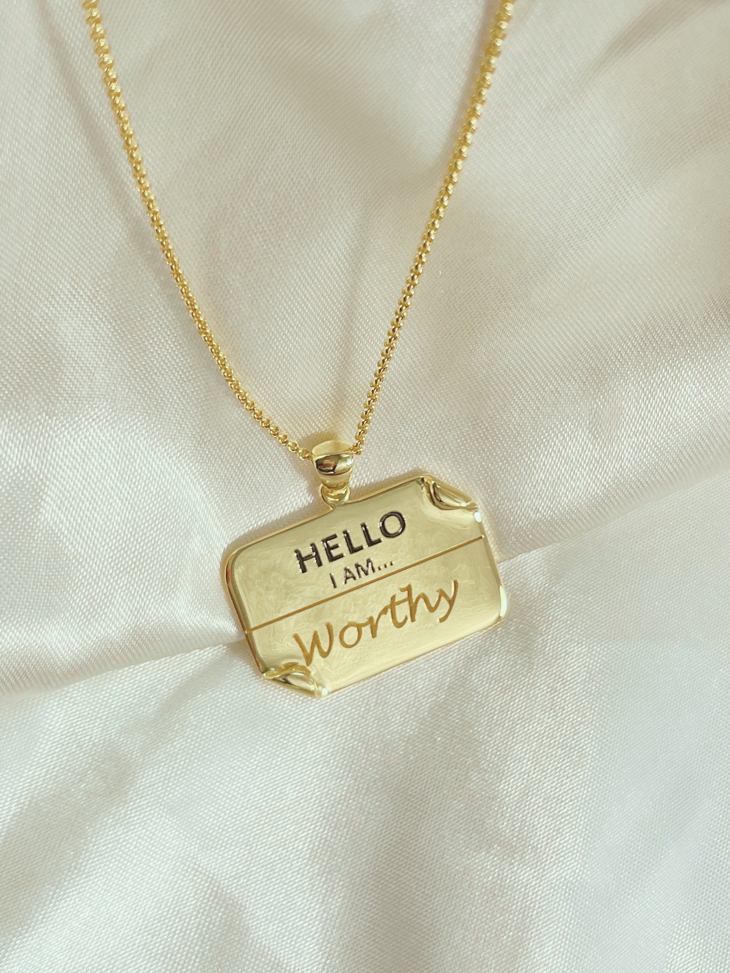 I AM "Worthy" - Enamel Name Tag Necklace